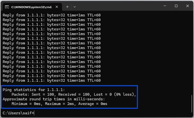 packet loss testing result